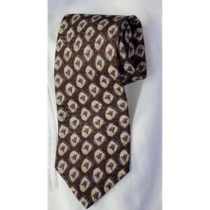 Courreges Homme Paris Tie 100% Silk GEO Brown green beige lilac 59"